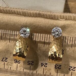 Gold toned Hammered Earring Jackets with CZ Studs